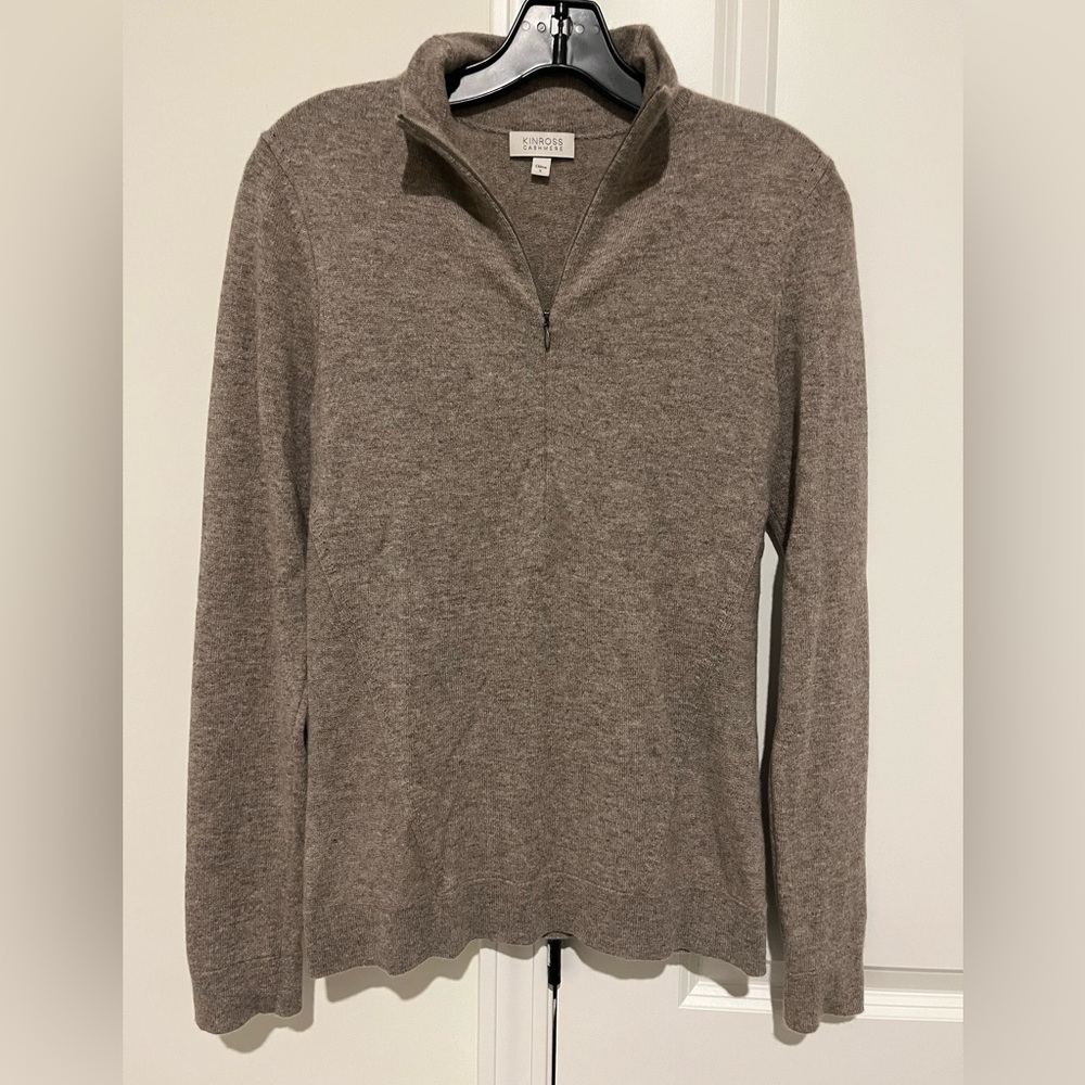 Kinross Cashmere Sweater, half zip, size Small, Birch color